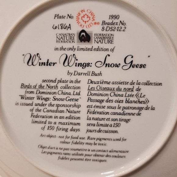 Winter Wings :Snow Geese Darrell Bush Bradford Exchange Plate Certificate 1990 - Picture 8 of 9